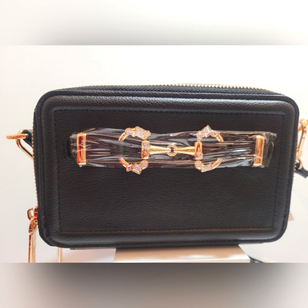 Anne Klein Black & Gold Double Zip Crossbody Bag/Clutch